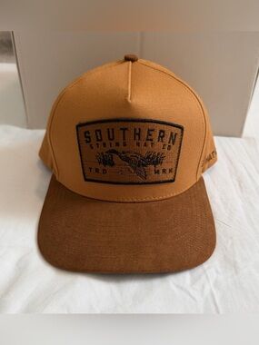Southern String Hat Co Tan Orange Duck Patch SnapBack Suede